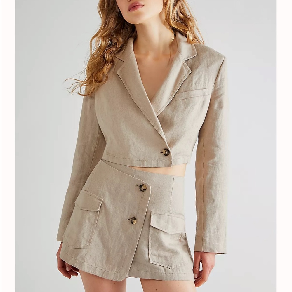Slice Of Action Linen Skort Suit FREE PEOPLE